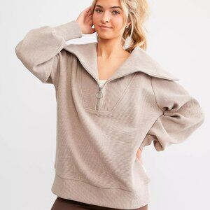 Varley Vine Half Zip Pullover Ottoman Ribbed Textured Sweater Women XL Comfy NWT